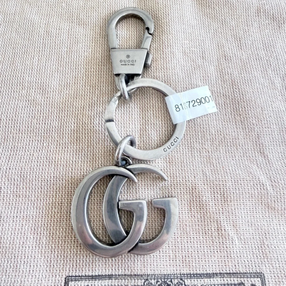 Gucci Marmont Double‎ G Key Chain Aged Palladium Silver Logo 817379 Italy